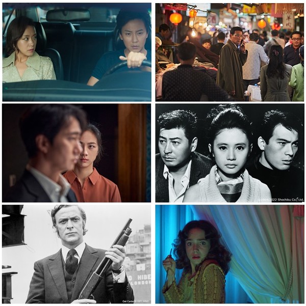 (왼쪽 위부터) ‘무뢰한’, ‘공작’, ‘헤어질 결심’, ‘말라버린 꽃’[출처: ⓒ1964/2022 Shochiku Co., Ltd.],‘겟 카터 1971’[출처: Get Carter © 1971 WBEI], ‘서스페리아 1977’ 상영작 스틸컷 [사진제공=제천국제음악영화제]